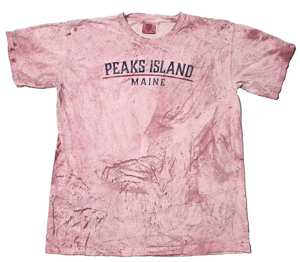 Comfort Colors Peaks Island Maine Graphic T-Shirt Large Pink Acid Wash Distress